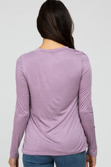 Lavender Solid Layered Front Long Sleeve Nursing Top