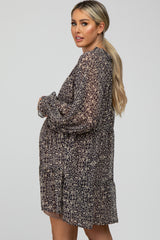 Navy Printed Long Sleeve Ruffle Hem Maternity Dress