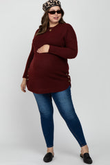 Burgundy Brushed Side Button Round Hem Maternity Plus Tunic