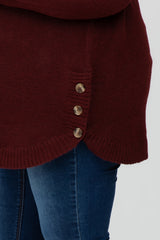 Burgundy Brushed Side Button Round Hem Maternity Plus Tunic