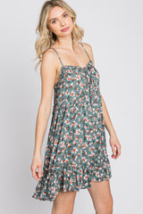 Teal Floral Sleeveless Ruffle Hem Mini Dress