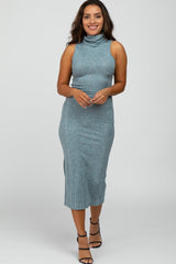 Light Blue Turtleneck Sleeveless Maternity Dress