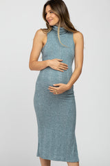 Light Blue Turtleneck Sleeveless Maternity Dress