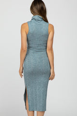 Light Blue Turtleneck Sleeveless Maternity Dress