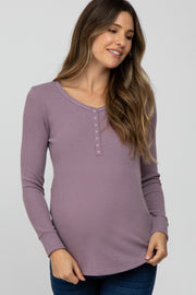 Lavender Waffle Knit Front Snap Button Maternity Top