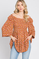 Rust Floral Long Sleeve Blouse