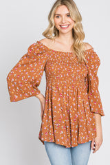 Rust Floral Long Sleeve Blouse