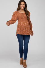 Rust Floral Long Sleeve Maternity Blouse