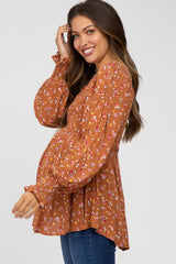 Rust Floral Long Sleeve Maternity Blouse