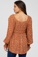 Rust Floral Long Sleeve Maternity Blouse