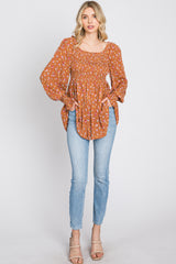 Rust Floral Long Sleeve Blouse