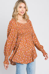 Rust Floral Long Sleeve Blouse