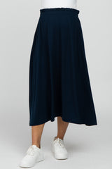 Navy Ruffle Waist Maternity Midi Skirt