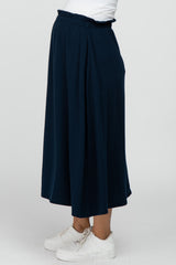 Navy Ruffle Waist Maternity Midi Skirt