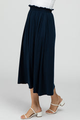 Navy Ruffle Waist Midi Skirt