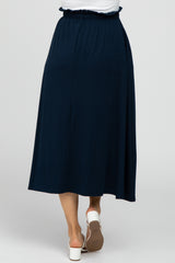 Navy Ruffle Waist Midi Skirt