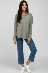 Light Olive Solid Long Sleeve Top