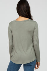 Light Olive Solid Long Sleeve Top