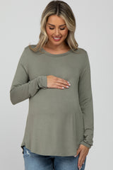 Light Olive Solid Long Sleeve Maternity Top