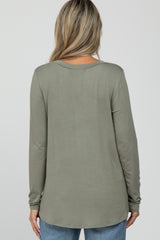 Light Olive Solid Long Sleeve Maternity Top