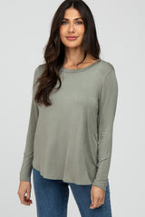 Light Olive Solid Long Sleeve Maternity Top