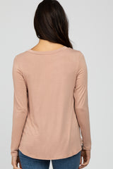 Light Mocha Solid Long Sleeve Top