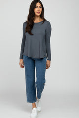 Charcoal Solid Long Sleeve Top