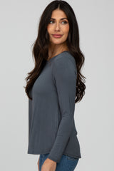 Charcoal Solid Long Sleeve Top