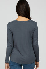 Charcoal Solid Long Sleeve Top