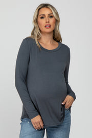 Charcoal Solid Long Sleeve Maternity Top