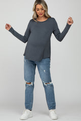 Charcoal Solid Long Sleeve Maternity Top