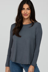 Charcoal Solid Long Sleeve Maternity Top