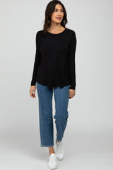 Black Solid Long Sleeve Top