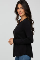 Black Solid Long Sleeve Top