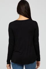 Black Solid Long Sleeve Top