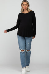 Black Solid Long Sleeve Maternity Top