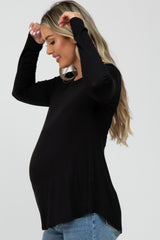 Black Solid Long Sleeve Maternity Top