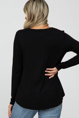 Black Solid Long Sleeve Maternity Top