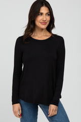 Black Solid Long Sleeve Top