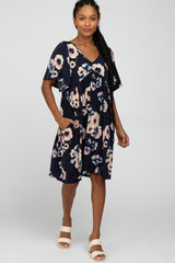 Navy Floral Babydoll Maternity Mini Dress