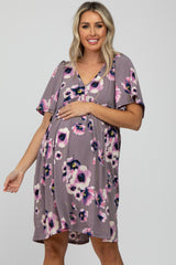 Lavender Floral Babydoll Maternity Mini Dress