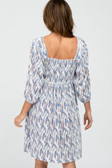 Blue Brushstroke Print Square Neck Dress