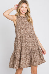 Mocha Floral Ruffle Mock Neck Tiered Dress