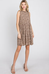 Mocha Floral Ruffle Mock Neck Tiered Maternity Dress