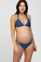 Blue Strappy Maternity Bikini Set