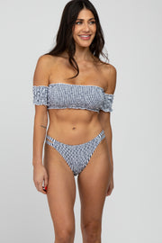 Navy Striped Off Shoulder Bikini Swim Set