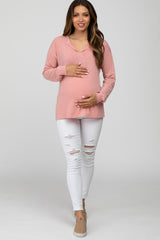 Pink Soft Knit Long Sleeve Maternity Top