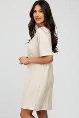 Beige Ribbed Front Pocket Dress