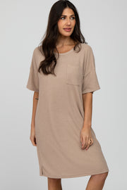 Light Mocha Ribbed Front Pocket Dress