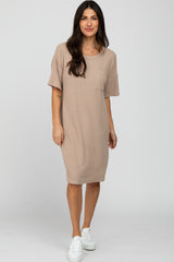 Light Mocha Ribbed Front Pocket Dress